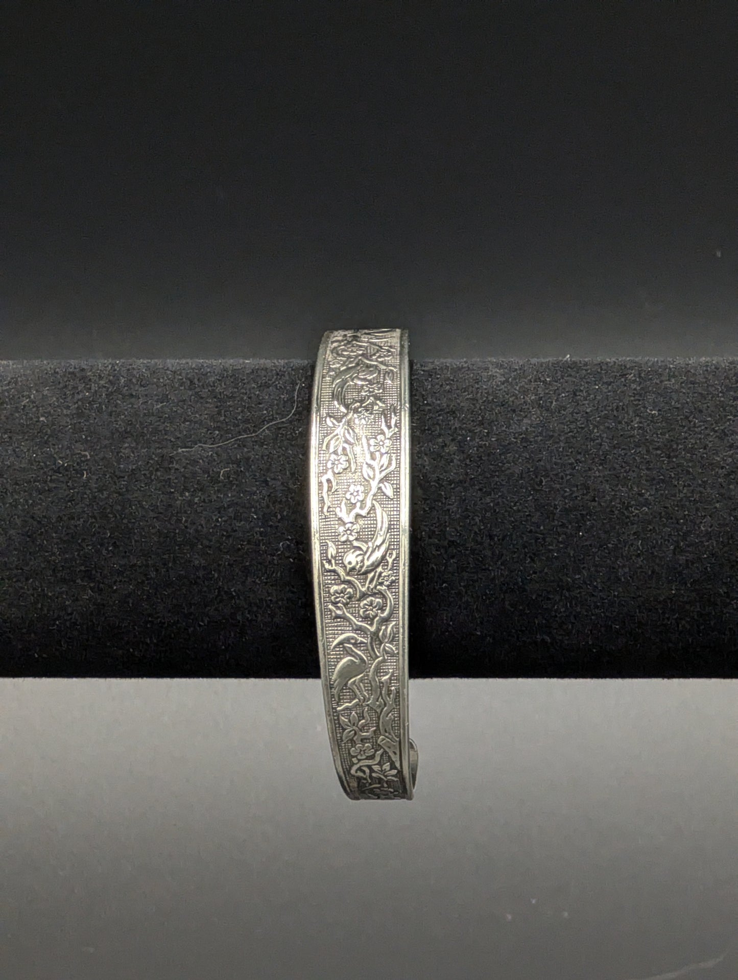 Etched Silver Bird Cuff