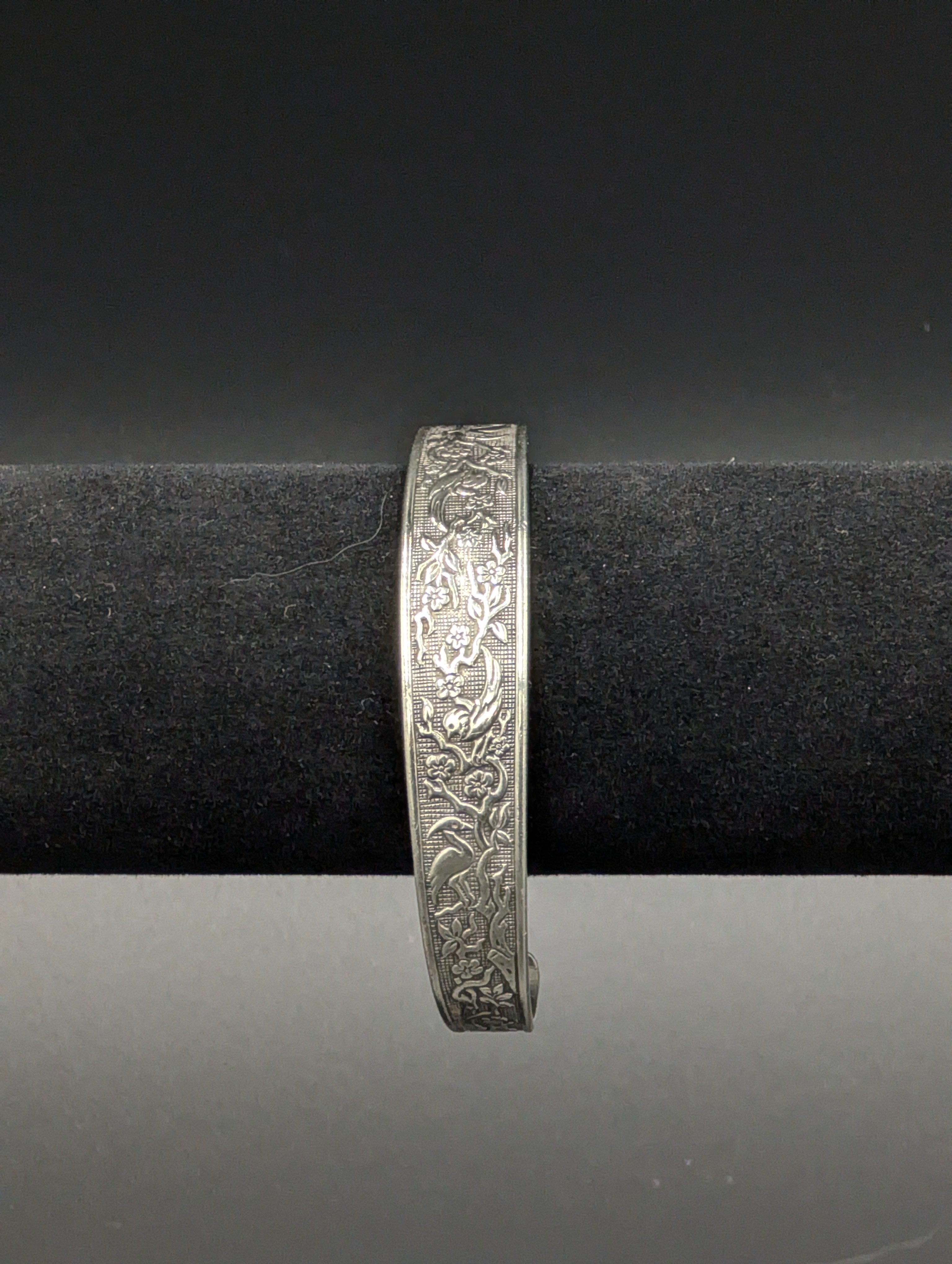 Etched Silver Bird Cuff