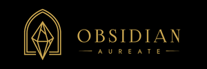 Obsidian Aureate logo on a black background. Logo consists of a diamond encased in a pointed house shape.
