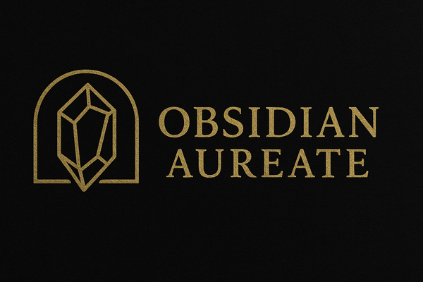 Obsidian Aureate logo with a gold outline of an obsidian crystal on a black background