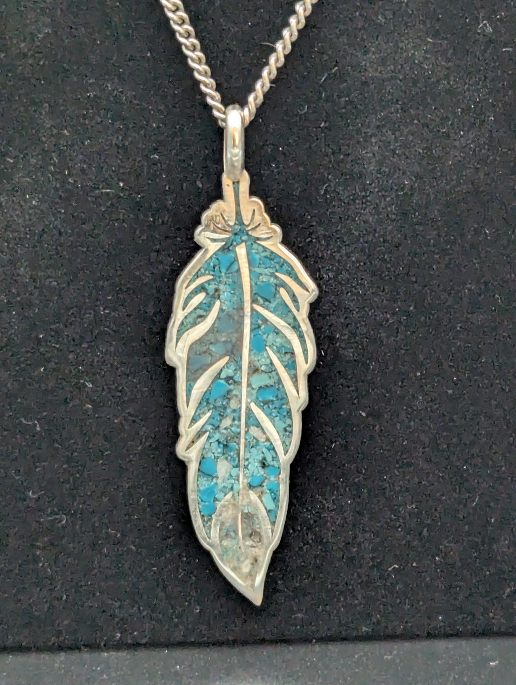 Turquoise Inlay Feather Pendant
