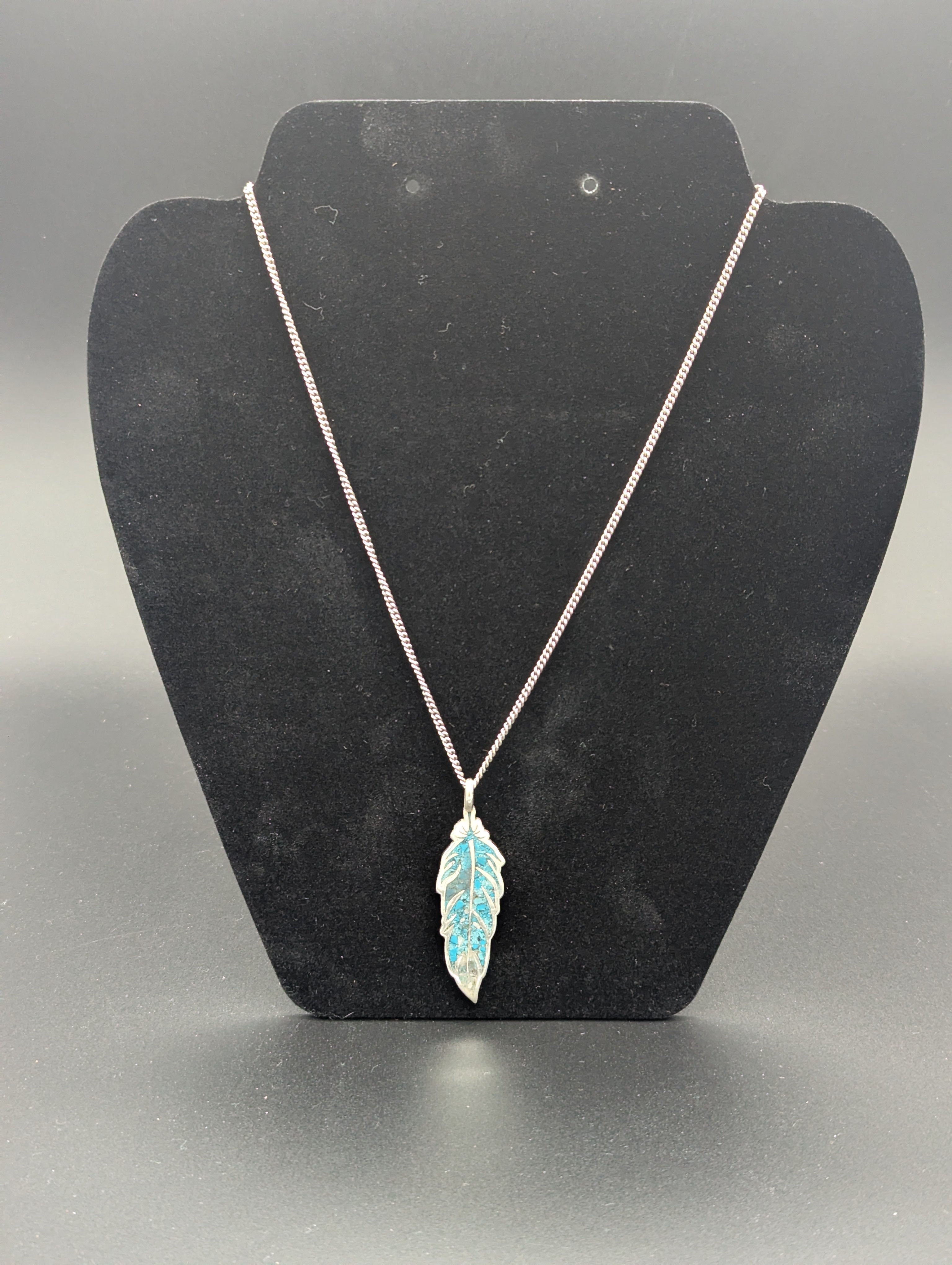 Turquoise Inlay Feather Pendant