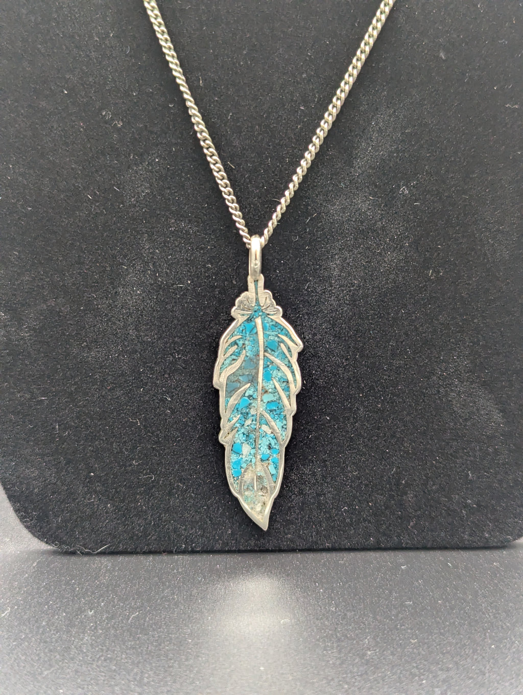 Turquoise Inlay Feather Pendant