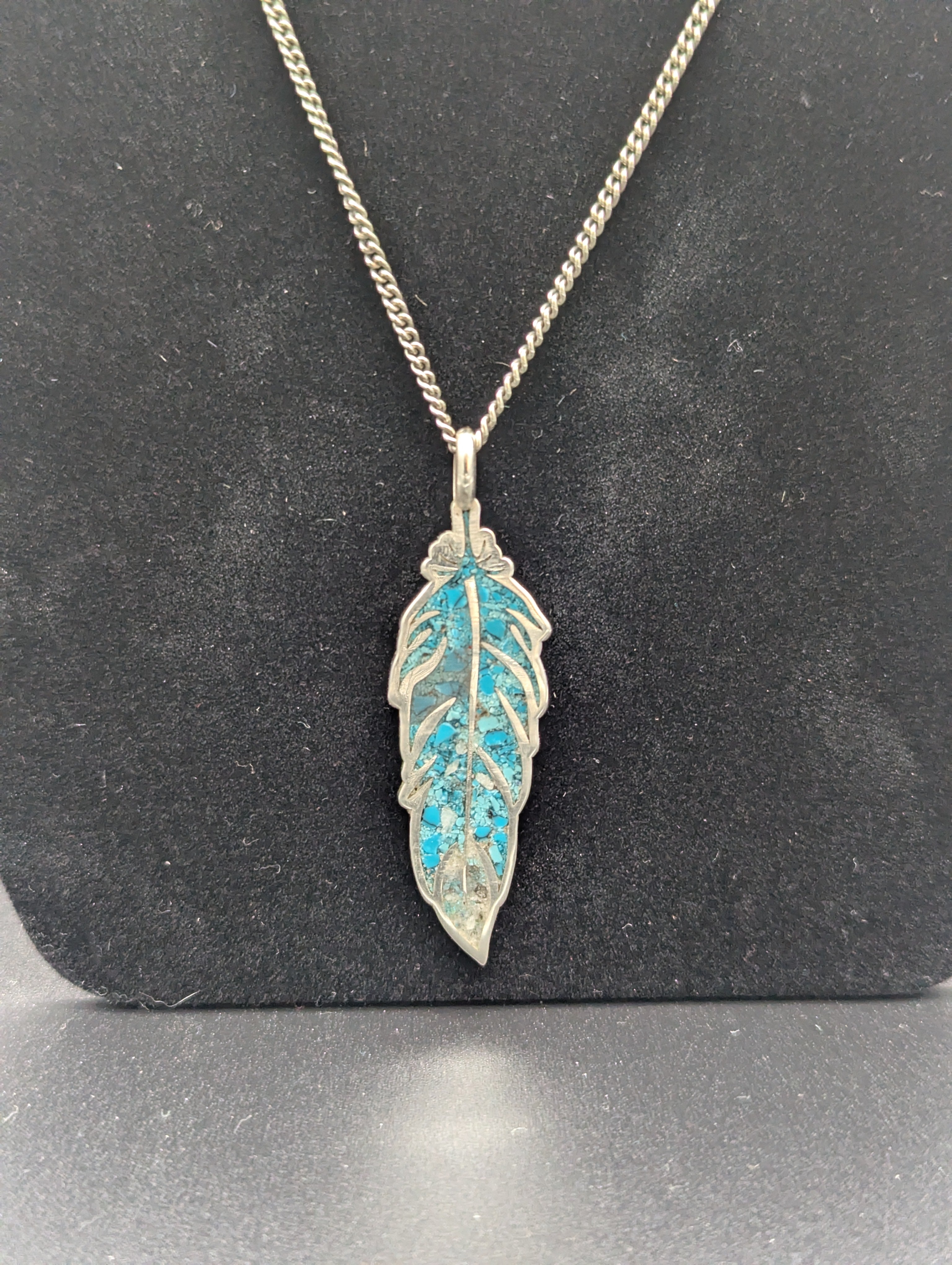 Turquoise Inlay Feather Pendant